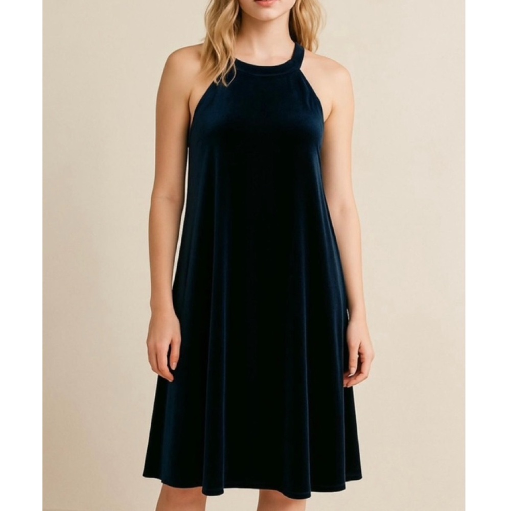 NWOT BETSEY JOHNSON blue velvet sleeveless swing dress size 10 new without tags